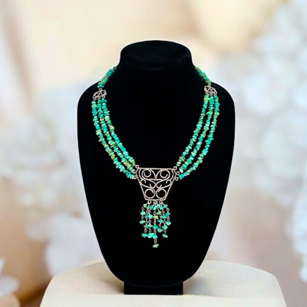 DTR Jay King Desert Rose Trading Turquoise & 925 Sterling Silver Necklace 24-26”